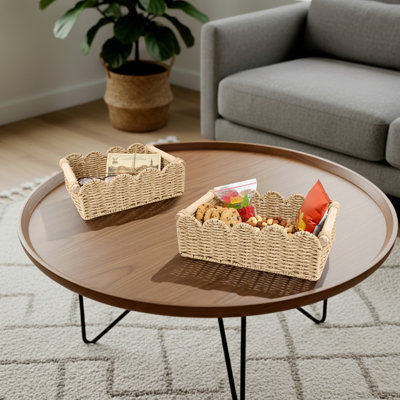 Hand‑woven Storage Baskets 2PCS Toilet Paper Basket Decorative Countertop Container for Bathroom Kitchen Bedroom and Countertop Storage