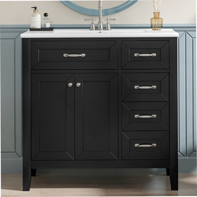 Ensemble de meuble-lavabo 36 po avec lavabo, armoire de salle de bain noire avec tiroirs, structure solide et panneau de fibres à densité moyenne