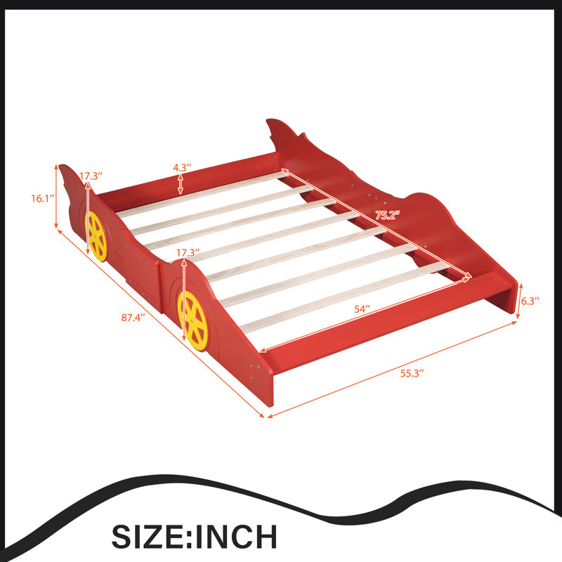  Lit plateforme avec roulettes Race, Rouge, Double