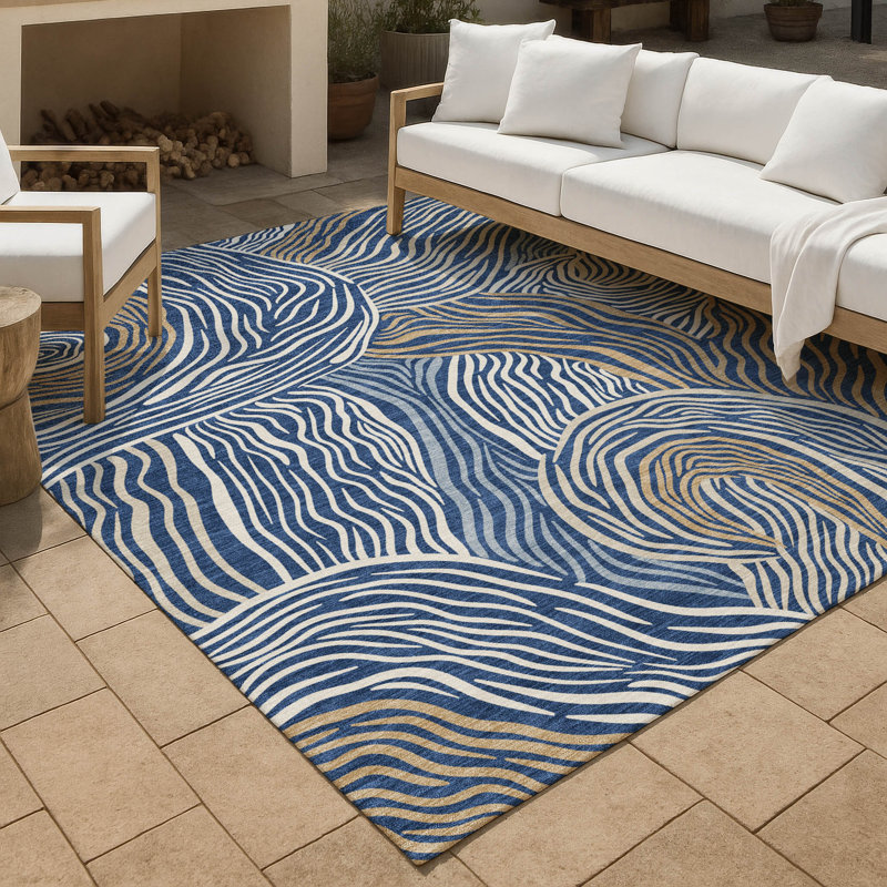 Tapis intérieur / extérieur lavable à la machine Chantille ACN2603, Marine, 3 pi x 5 pi