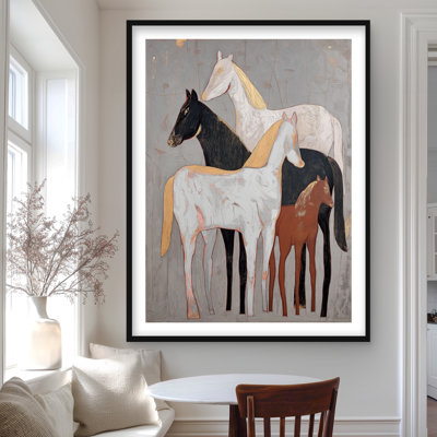 Horse Group - Reproduction matte encadrée noire pour la décoration intérieure