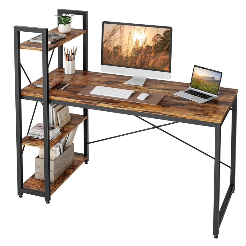 Metal Base Computer Desk, Rustic Brown, 122cm H x 160cm W x 64cm D