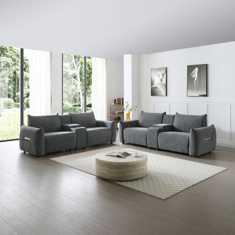 Ensemble de canapé inclinable électrique, ensemble de mobilier de salon, ensemble de canapé avec port USB, Gris foncé