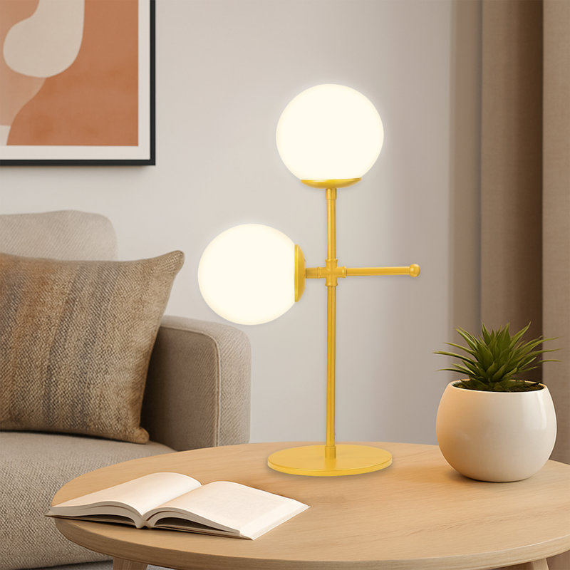 Lampe de table à culot en verre 2 lumières avec base en métal noir - Double lumière moderne, Doré