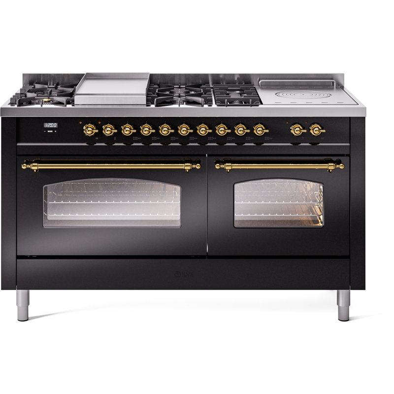 ILVE Nostalgie II Series 60 inch Dual Fuel Range with 5 Sealed Burners, Griddle, Frenchtop (Glass Door), Natural Gas