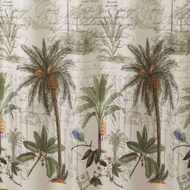 Colony Palm 72" Beige and Green Polyester Shower Curtain Set
