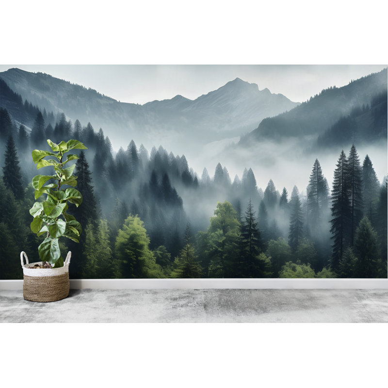 Mountain Foggy Wall Elements, L 145 po x l 100 po, Non-tissé de qualité supérieure