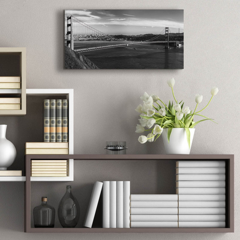 Art mural en verre acrylique «Golden Gate Bridge B & w» par Epic Portfolio, H 12 po x l 24 po