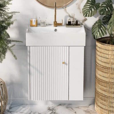 Meuble-lavabo flottant moderne de 21,6 po avec lavabo en céramique - parfait pour les petites salles de bain