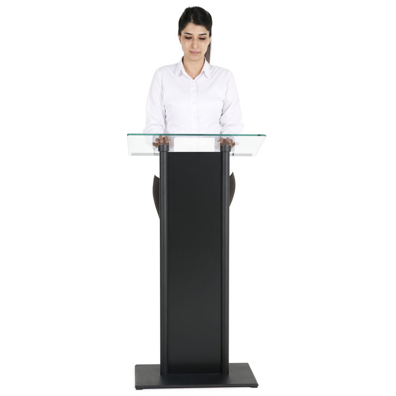 Black Aluminum and Tempered Glass Floor Standing Podium