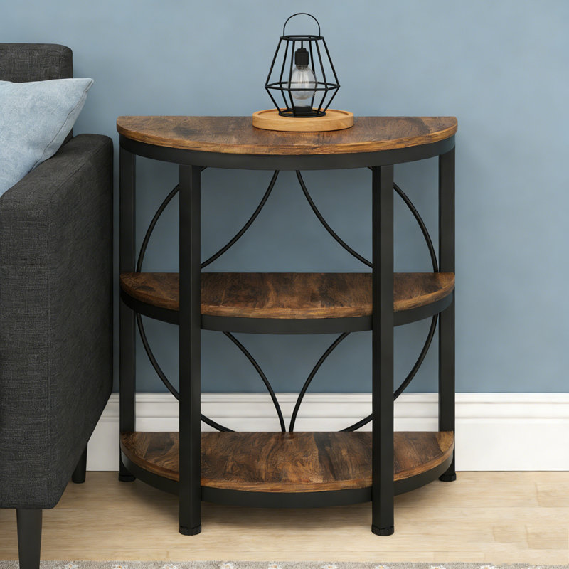 Table d'appoint étroite à 3 niveaux avec structure en métal, Brun et noir