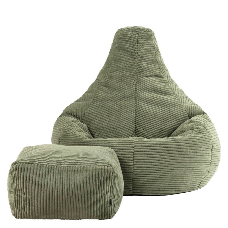 icon Dalton Cord Adults Bean Bag Recliner and Pouffe, Ready Filled Beanbag and Footstool Navy Blue, Sage Green