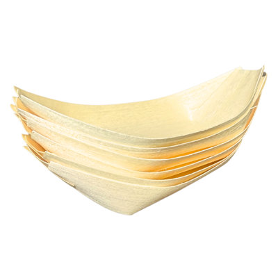 Pack Of Disposable Wooden Boat Plates – Sushi & Appetizer Serving Trays, Leaf-Shaped Food Containers For Catering, Parties, Weddings, And Picnics (6.5 Inch)