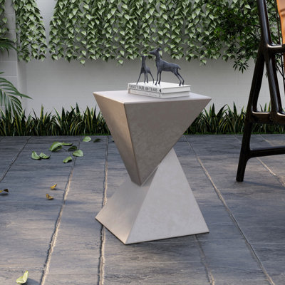 Analu Modern Fiberstone Side Table with Twisted Pedestal Design, Square Top Accent Table for Indoor Outdoor Use