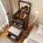 Compact Walnut Makeup Vanity With Modern Design And Practical Storage Stylish Convenient Options-678305151