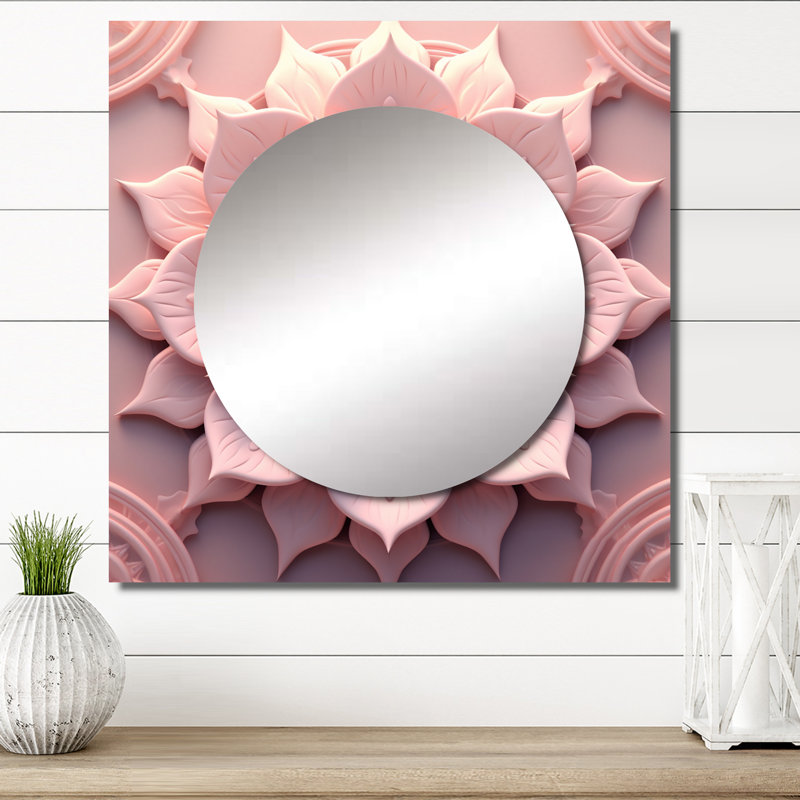 Mandala délicat de lotus rose mandala IV - grand miroir carré carré Boho Mandala, 23 po x 23 po