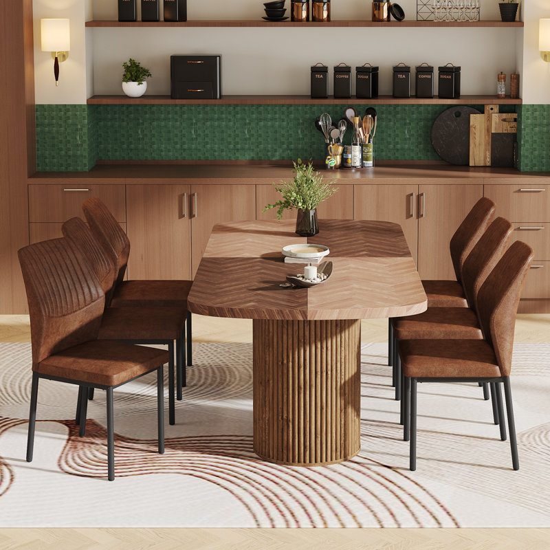 Ensemble de table de salle à manger 78,7 po, 7 pièces : table, 6 chaises, Brun, Bois brun / bois naturel