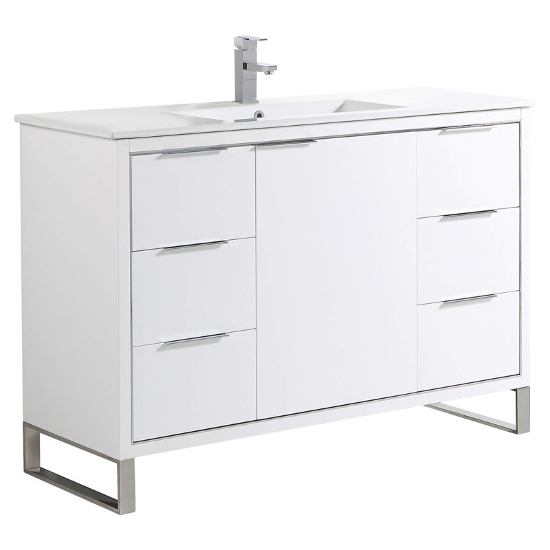 Ensemble de meuble-lavabo simple 48 po, Chrome, Blanc