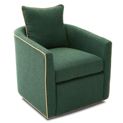 Swivel Chair With 360 Movement, Curved , And Boucl Upholstery For Living Room Small Spaces Accent Rotation, Elegant Piping, Office Cozy Corners