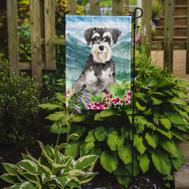 Yorkshire terrier yorkie à 2 côtés en polyester 15 x 11,5 po mountain fleurs drapeau de jardin, Schnauzer (vert/blanc cassé)