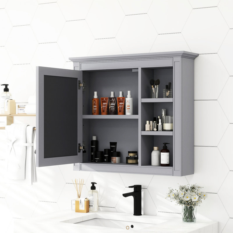 Rangement de salle de bain moderne - 30 po x 28 po, miroir inclus, intérieur spacieux, armoire de rangement murale grise 28 po, style, finition, tableau, intimité dissimulée
