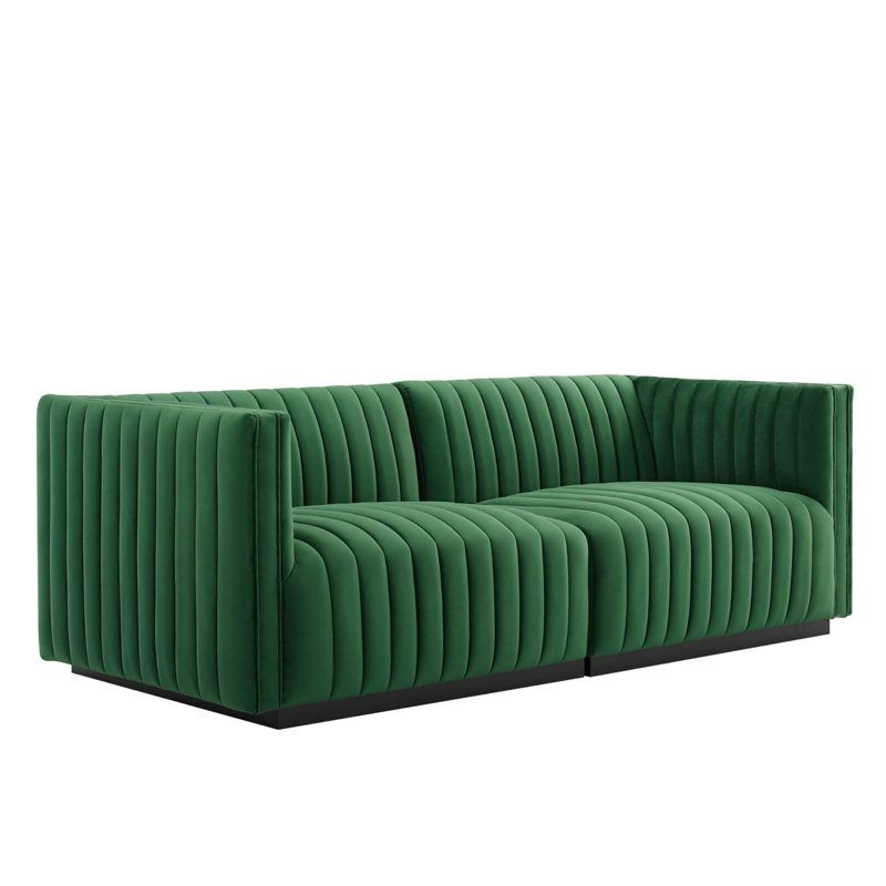 Conjure Channel Tufted Loveseat, Black, Green Velvet