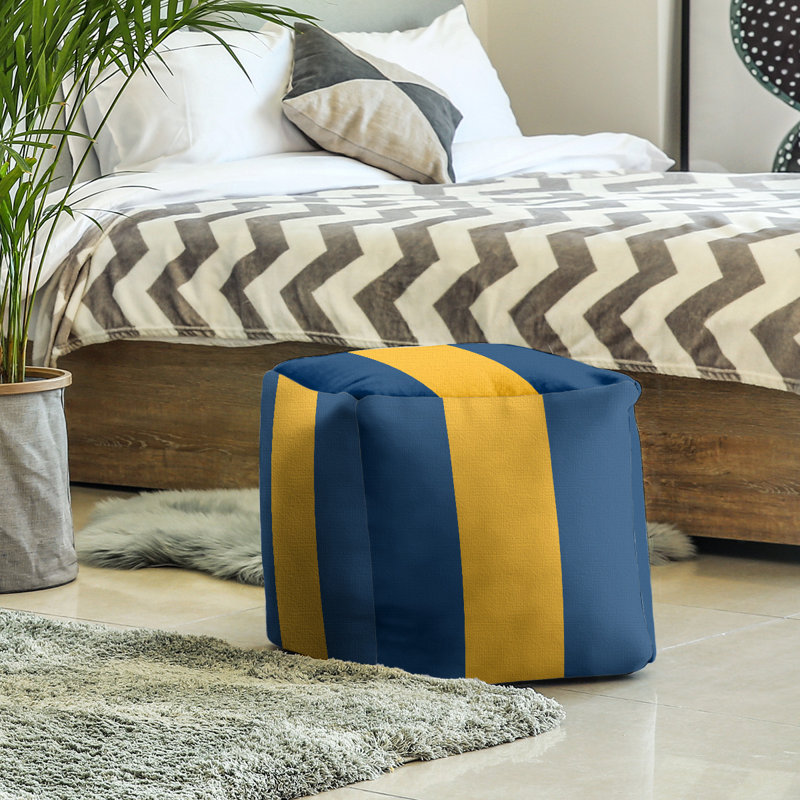 Repose-pieds cube california stripes, Bleu / jaune / bleu