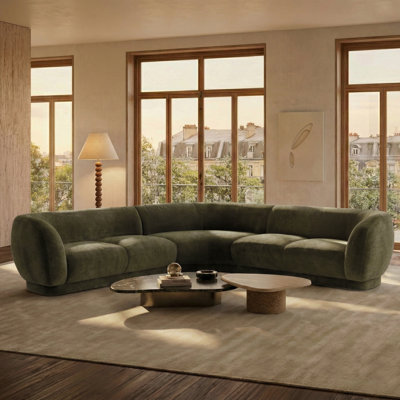Balvano 128" Chenille Velvet 3-Piece L-Shaped Sectional In Lume Green
