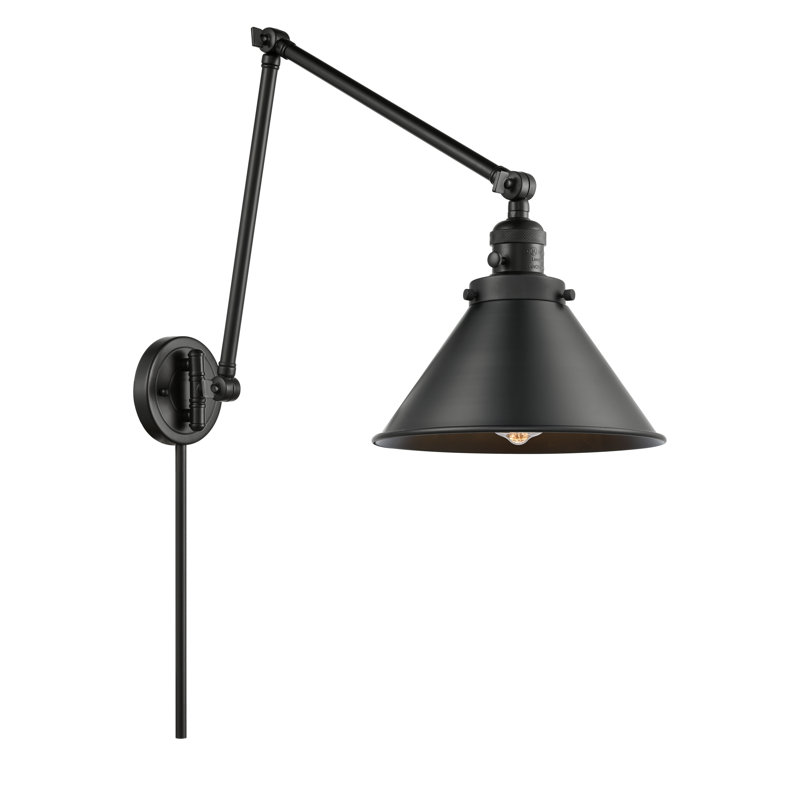Lampe à bras pivotant à 1 lumière à intensité variable Paylor, Ampoule incandescente rétro de 60 watts, Noir mat, Noir mat
