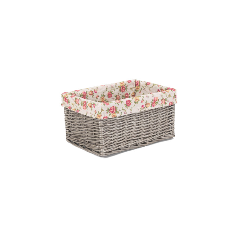 Wicker Storage Basket with Garden Rose Lining, Medium