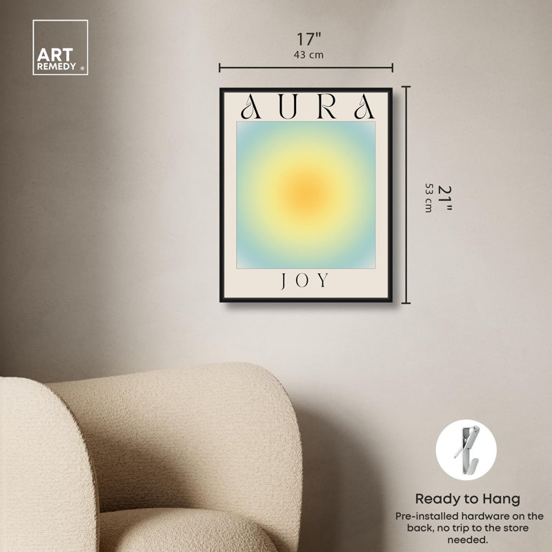 «Aura Joy», affiche sur toile à thème rétro par Everly Quinn, H 21 po x l 17 po, Cadre noir