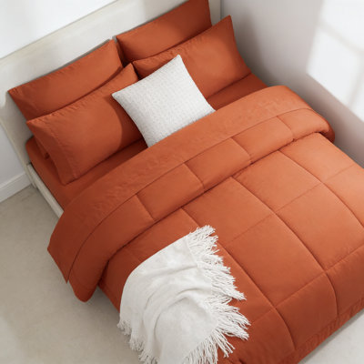 7 Piece Queen Quilted Comforter Set Terracotta