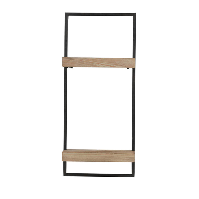 12x6x27" Iron and Wood Wall Shelf With Two Shelves