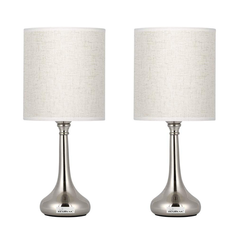 Silver LED Table Lamp Set with Fabric Shade, 16.2"