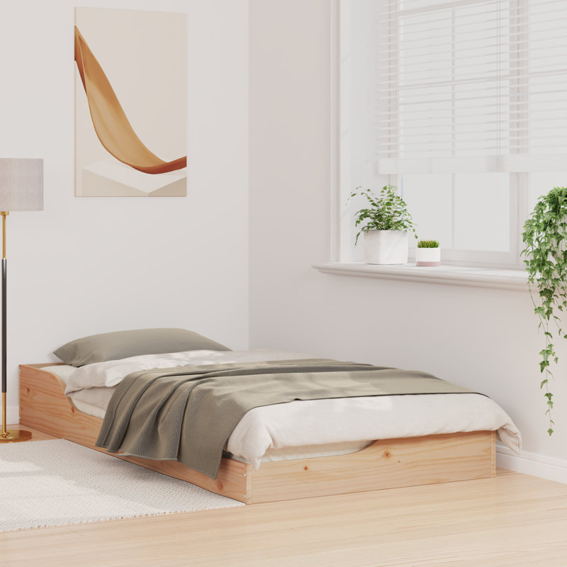 Floor Bed Frame Solid Pine Wood, 93.5cm x 193.5cm, Brown