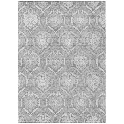 9' X 12' Gray And Silver Medallion Washable Indoor Outdoor Area Rug