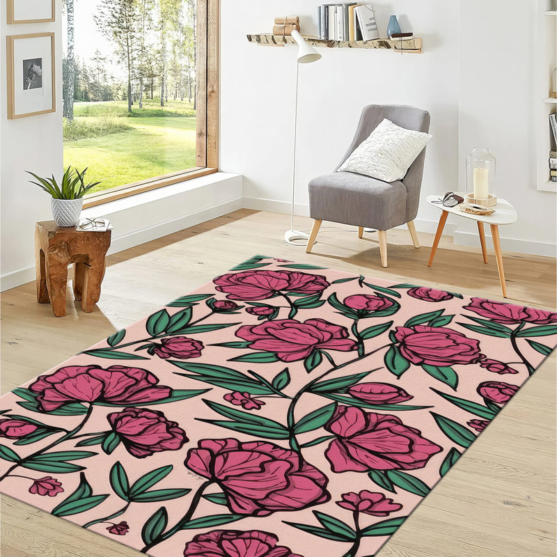 Tapis à motif floral avec imprimé floral, Rectangle 5 pi 11 po x 9 pi 2 po