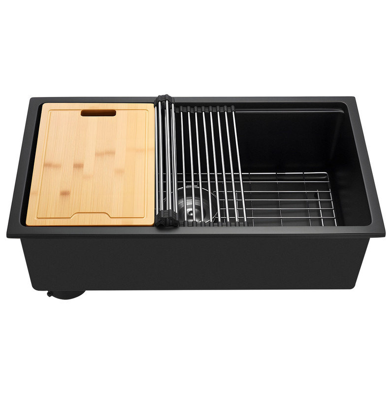 Évier de cuisine 30 po, lavabo encastré et encastré à double usage en granite, idéal pour les véhicules récréatifs et les bars