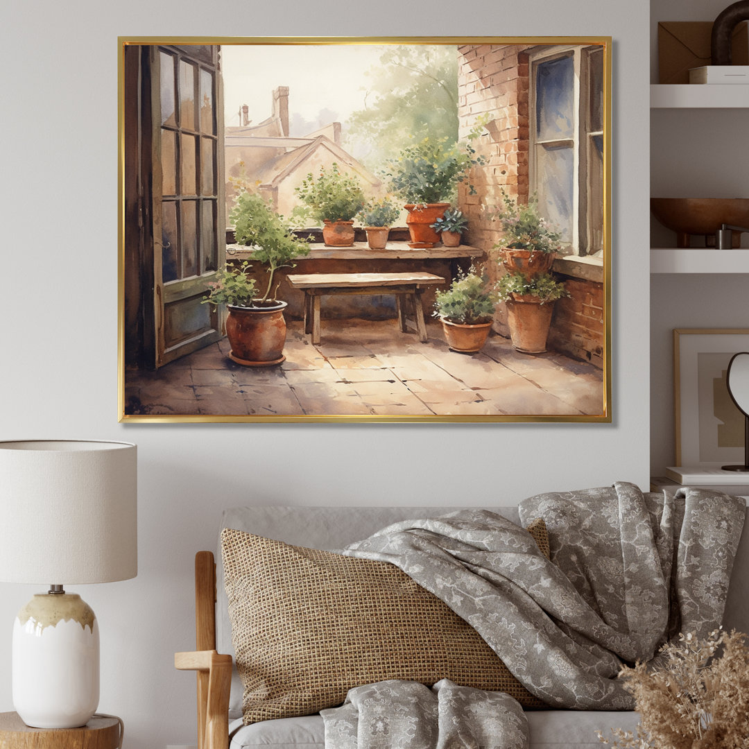 Runald Cottage Balcony Garden III - Landscape Cottage Framed Canvas Print Wall Art Red Barrel Studio® 