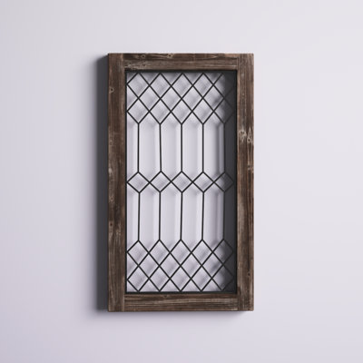 Décoration murale grille en métal à cadre en bois 1