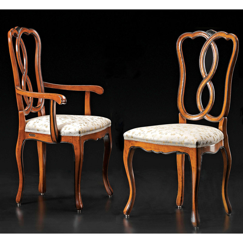 Queen Anne Back Side Chair in Beige/Brown