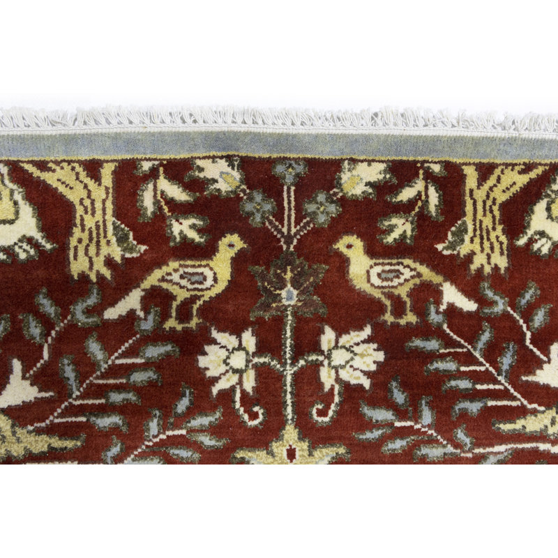 Tapis beige / gris en laine noué à la main à motif floral 5 pi 11 po x 8 pi 9 po Floral