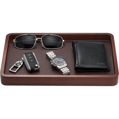 Organisateur en bois Catch-All, table de chevet, table de chevet et porte-benne - Brun foncé