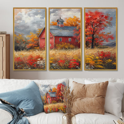 Autumn Red Barn Breeze I - Ensemble d'art mural de grange