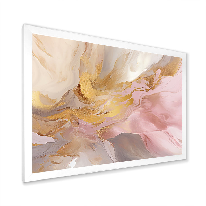 Exquis symphonie abstraite rose et pastel doré - peinture abstraite sur toile, art mural, H 30 po x l 40 po x P 1,5 po