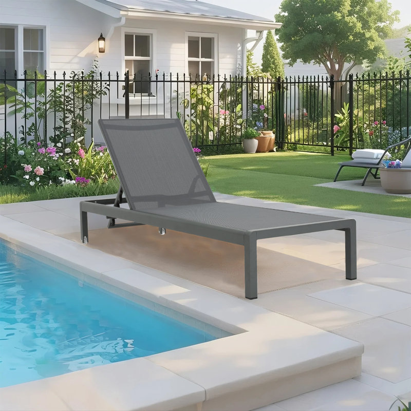 Chaise Lounge Pool Chair Set of 2,Patio Sun Tanning Chair with 4-Position Reclining Back,Breathable Mesh Seat, Gray