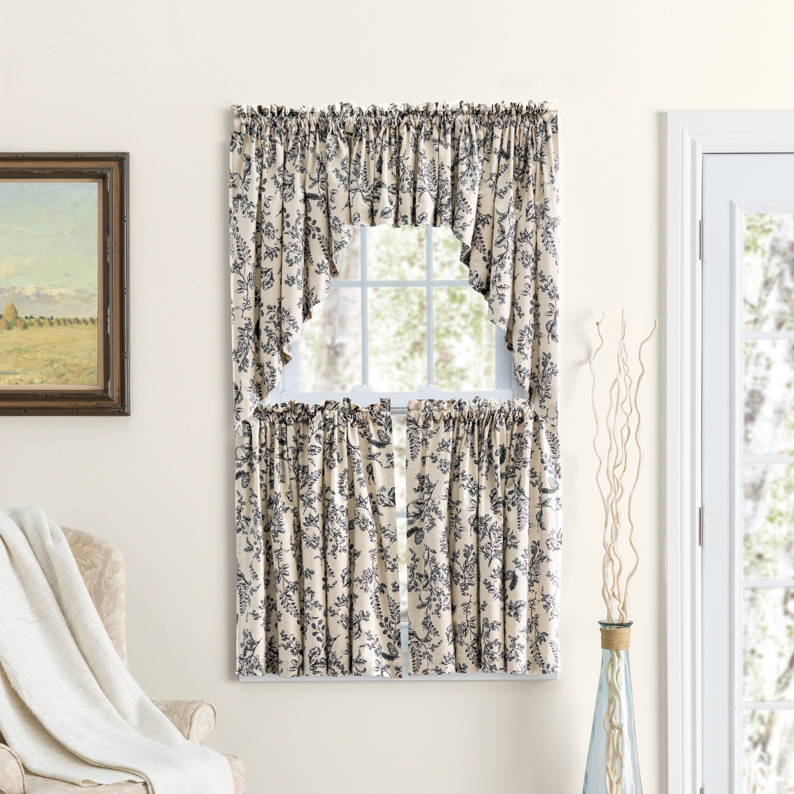 Toile Cotton Swag Window Valance, Black