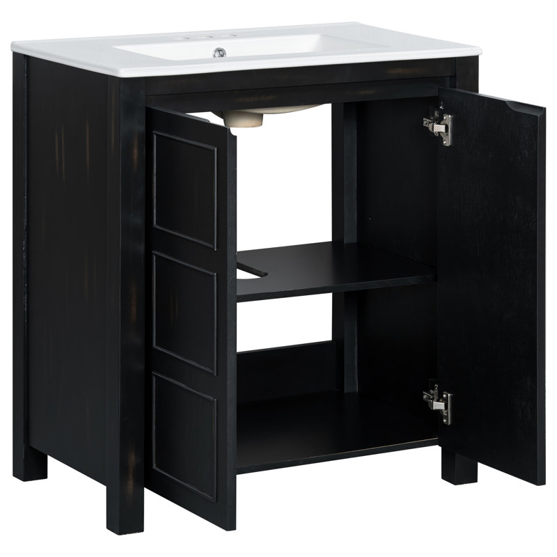 30'' Single Bathroom Vanity With Ceramic Top, Black