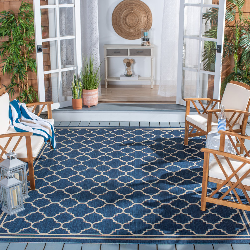 Herefordshire Hooked Navy Blue/Beige Rug, Rectangle 160 x 231 cm