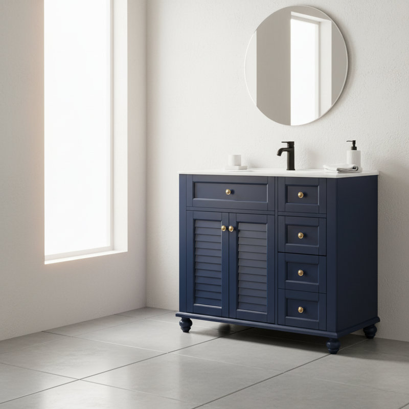 36" Blue Bathroom Vanity With Ceramic Sink, Soft-close Drawers & Solid Wood Frame – Multi-organizer Storage Cabinet